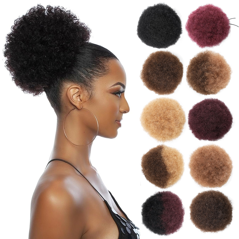 Drawstring Afro Curly Puff Ponytail - 100%人毛8インチショートアフロキンキーカーリーアフロバンエクステヘアピースアフロパフドローストリングポニーテールヘアバン