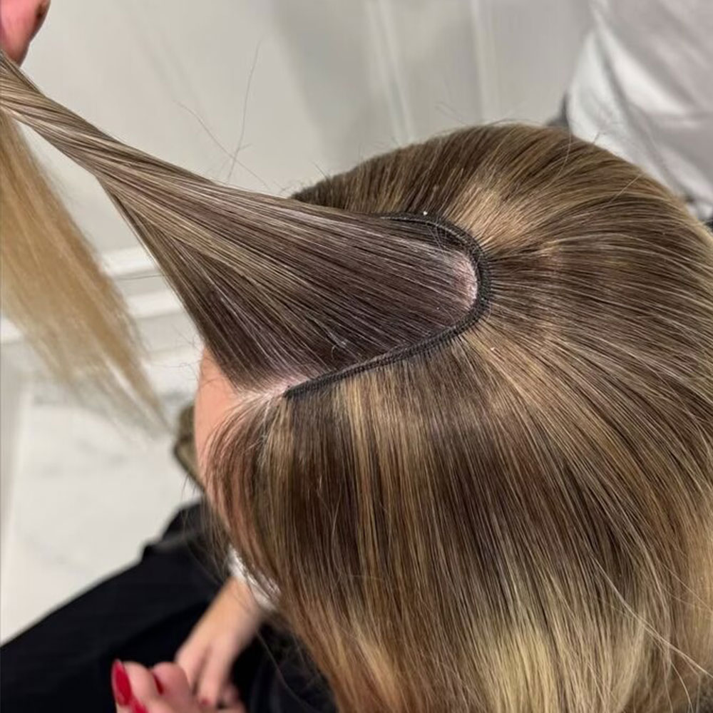 Seamless Clip In Hair Extensions Human Hair - V字型クリップ式人毛エクステンション 透明ブラウンブロンドハイライト トップピース 女性用 ストレートブラジリアンレミーヘア 16インチ