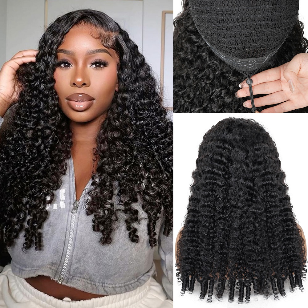 Human Hair Wigs - ナチュラルカラーのビルマ産カーリーウェーブグルレス人毛ウィッグ 女性用 44/46インチ 7x6 HD 200密度