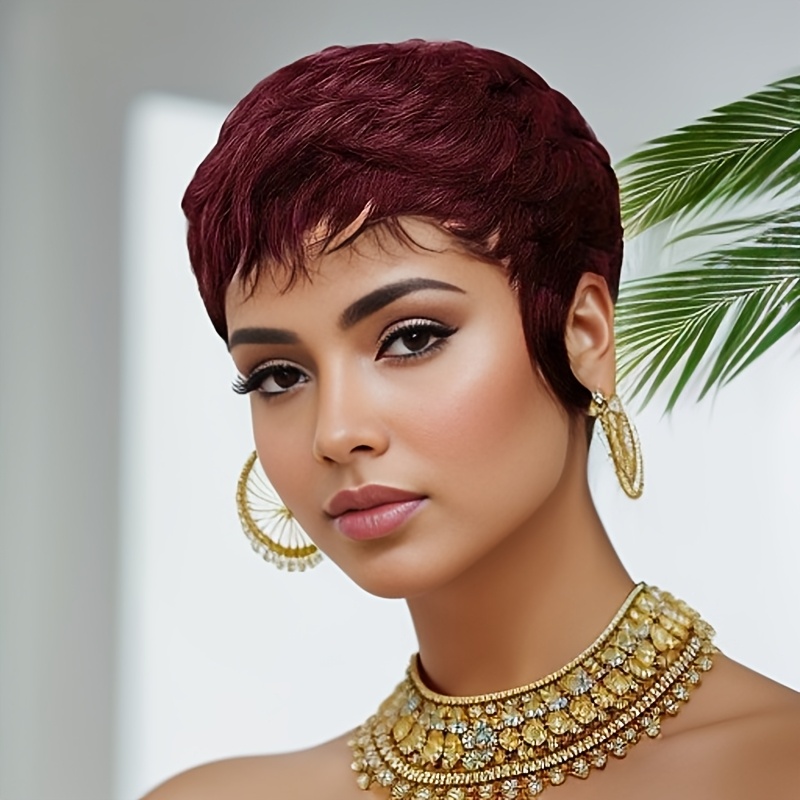 Short Pixie Cut Wig Human Hair Cheap - 赤いウィッグ 人毛 ショートピクシーウィッグ 黒人女性用 99j #