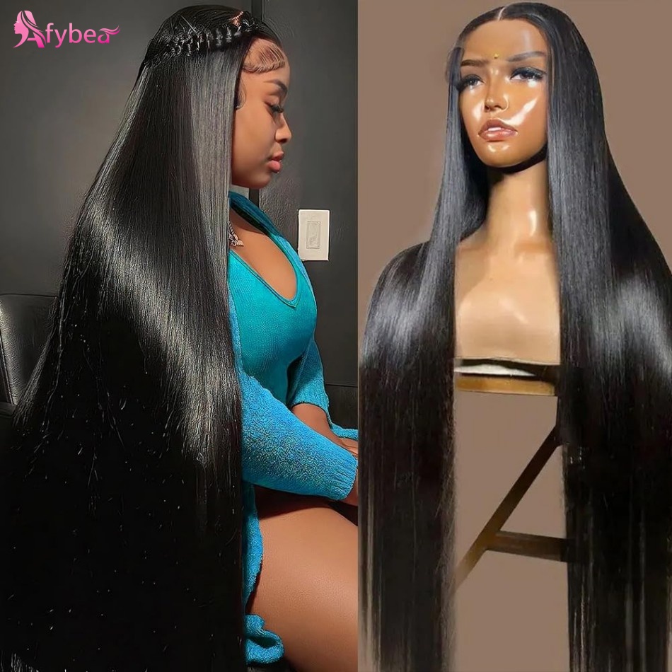 Lace Front Wigs - 40インチストレート人毛ウィッグ 220密度HDレースウィッグ 13x6レースフロントウィッグ 接着剤不要5x5HDレースクロージャーウィッグ（黒人女性向け）