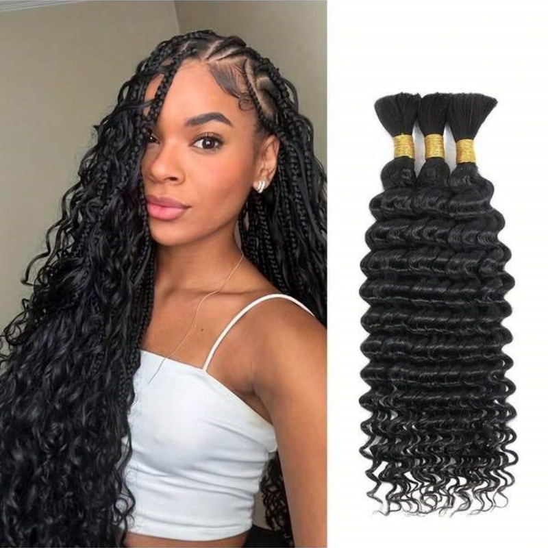 Water Wave Bulk Human Hair For Braiding - 2束ウォーターウェーブバルク人毛エクステ、ウェフトなし、ナチュラルブラックバルク、編み込み用ディープウェーブ人毛、ボヘミアンブレイズ用、28インチ