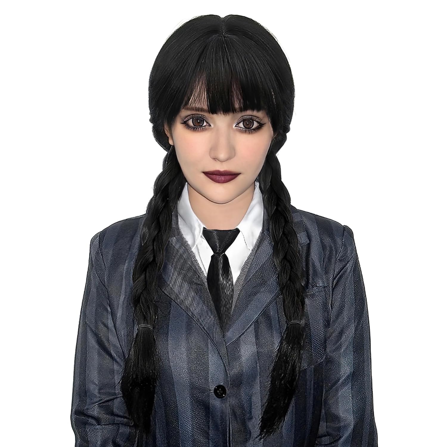 Synthetic Braided Wigs For Black Women - 女性のための長い編組ウィッグ、高温繊維、ハロウィーンの衣装、黒、ウィジェットの衣装