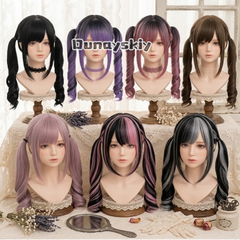 Synthetic Braided Wigs For Black Women - コスプレ Jirai Kei ハロウィンパーティーピンクから黒のグラデーション合成ウィッグダブルポニーテールヘアかわいい小道具女性アニメミサミサ