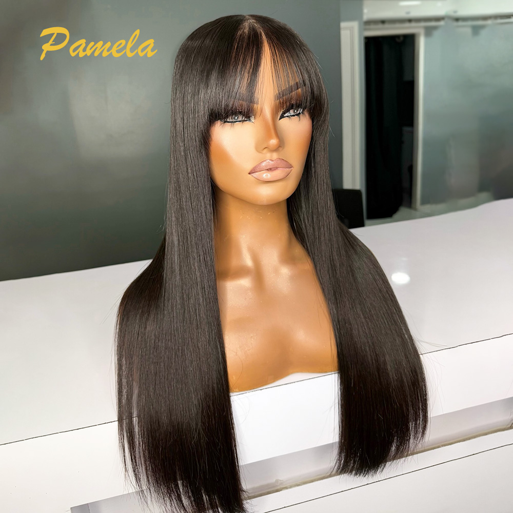 Lace Front Wigs - ブラジル産プレカットボーンストレート人毛ウィッグ、前髪付き360レースフロントウィッグ、人毛プレプラッキング済みウィッグ（女性用）