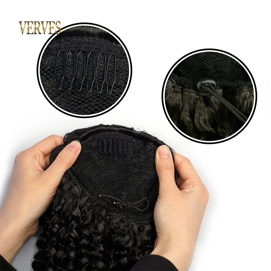 ポニーテール-16インチの長さの合成かつら,177cmのヘア - Drawstring Afro Curly Puff Ponytail のレビューと価格