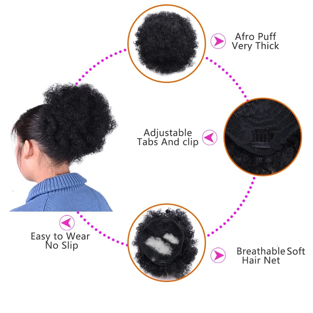 黒人女性のためのFafroパフ巾着ポニーテールエクステンショ - Drawstring Afro Curly Puff Ponytail のレビューと価格
