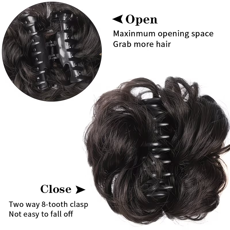 合成素材のメッシーバン、ショートカーリー、爪留め式、エレガン - Claw Clip Messy Bun Hair Piece のレビューと価格