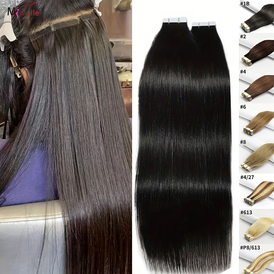 テープインヘアエクステンション ストレート人毛 ブラジル人毛 - Invisible Tape In Extensions Real Hair のレビューと価格