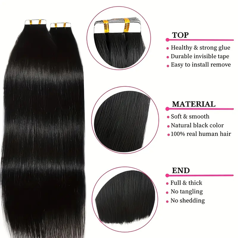 テープインヘアエクステンション ストレート人毛 ブラジル人毛 - Invisible Tape In Extensions Real Hair のレビューと価格