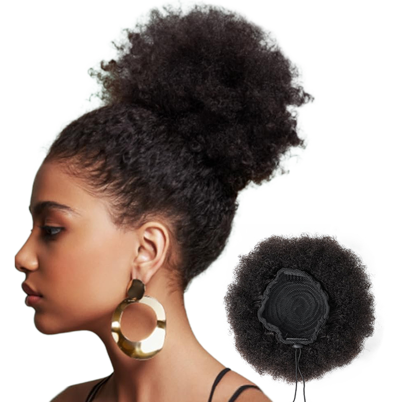 100%人毛8インチショートアフロキンキーカーリーアフロバン - Drawstring Afro Curly Puff Ponytail のレビューと価格