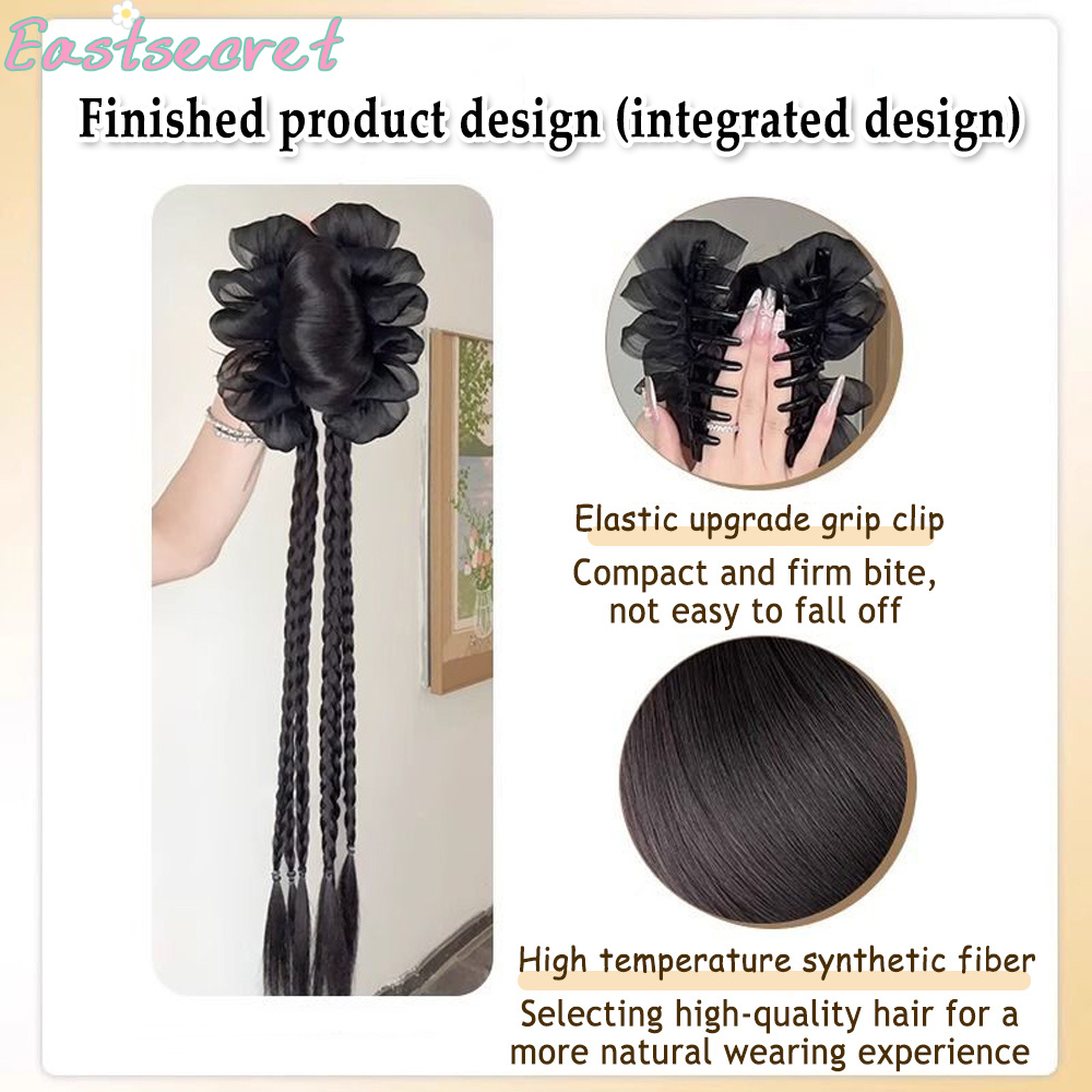 黒いリボンが付いた半分結びのヘアクリップ、羽根飾り付きのヘア - Claw Clip Messy Bun Hair Piece のレビューと価格