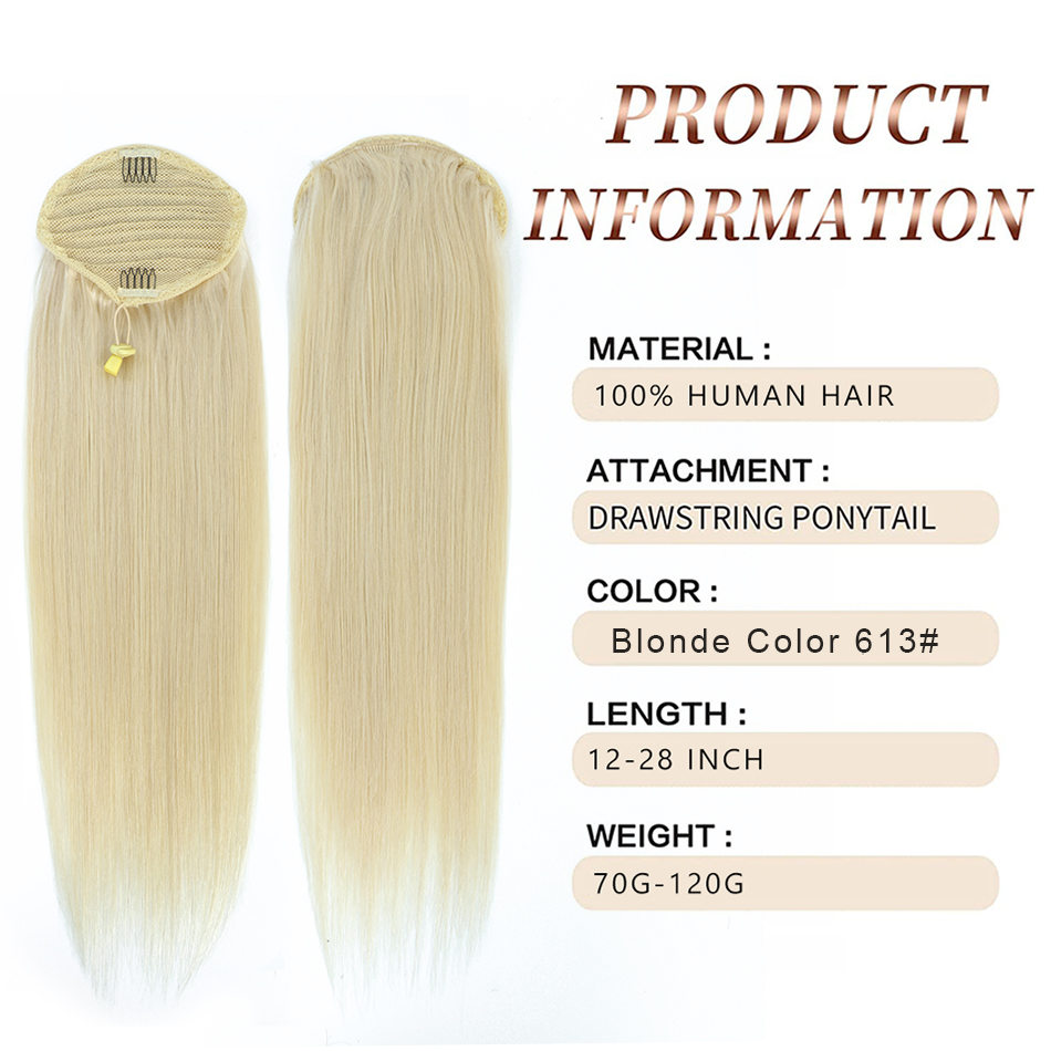 SOVO 巾着ポニーテール人毛ストレートヨーロッパブロンドハ - Seamless Clip In Hair Extensions Human Hair のレビューと価格
