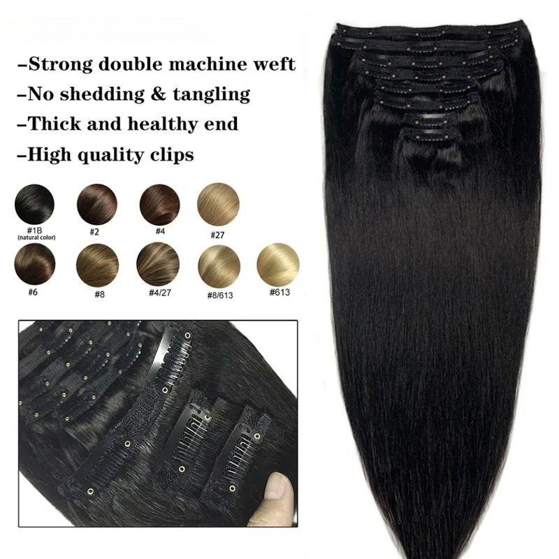 ナチュラルストレートクリップイン人毛エクステンションブラジル - Seamless Clip In Hair Extensions Human Hair のレビューと価格