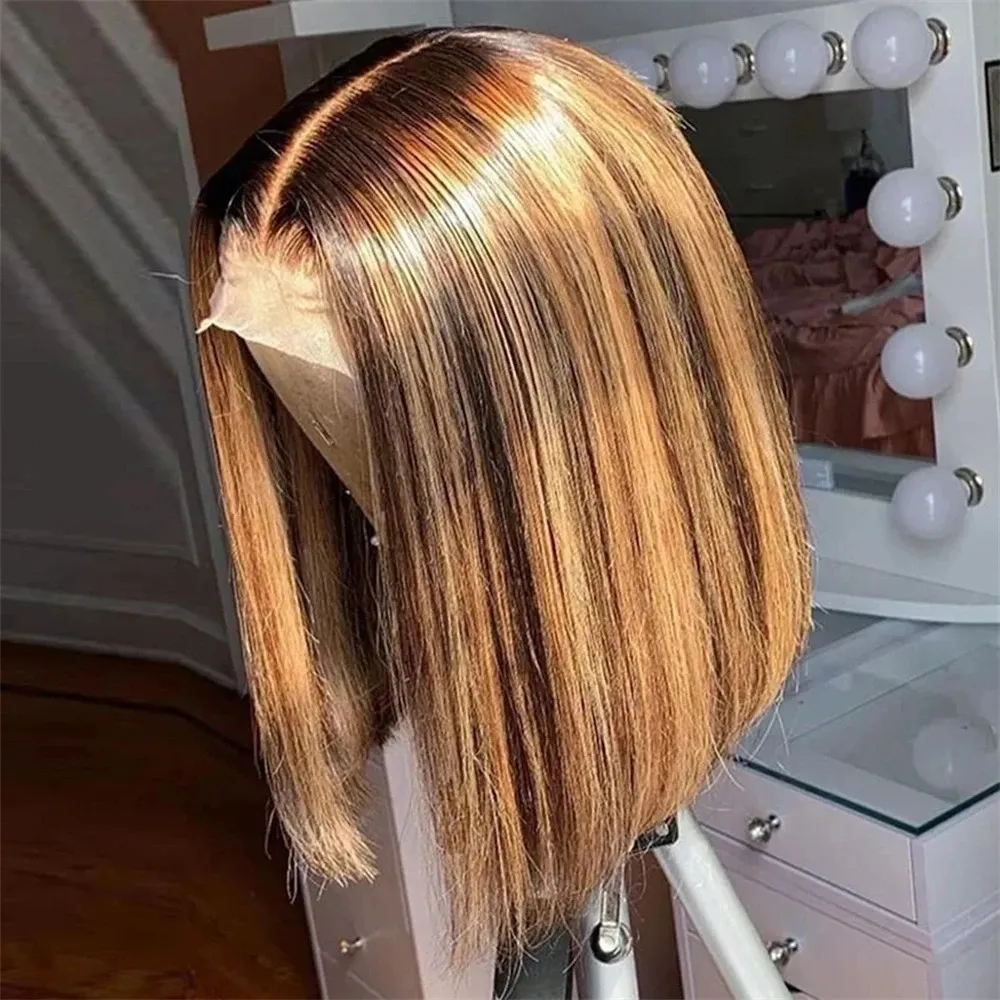 ハニーブロンドボブウィッグ人毛P4/27オンブレハイライト1 - Glueless Wear And Go Human Hair Wig のレビューと価格