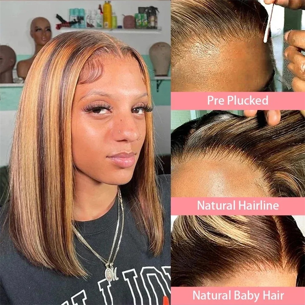 ハニーブロンドボブウィッグ人毛P4/27オンブレハイライト1 - Glueless Wear And Go Human Hair Wig のレビューと価格