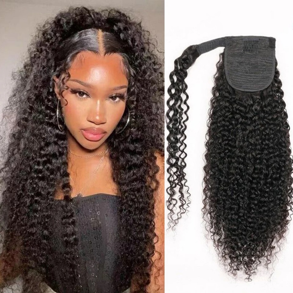 縮れ毛の人毛ポニーテールラップアラウンドエクステ　縮れ毛ポニ - Seamless Clip In Hair Extensions Human Hair のレビューと価格