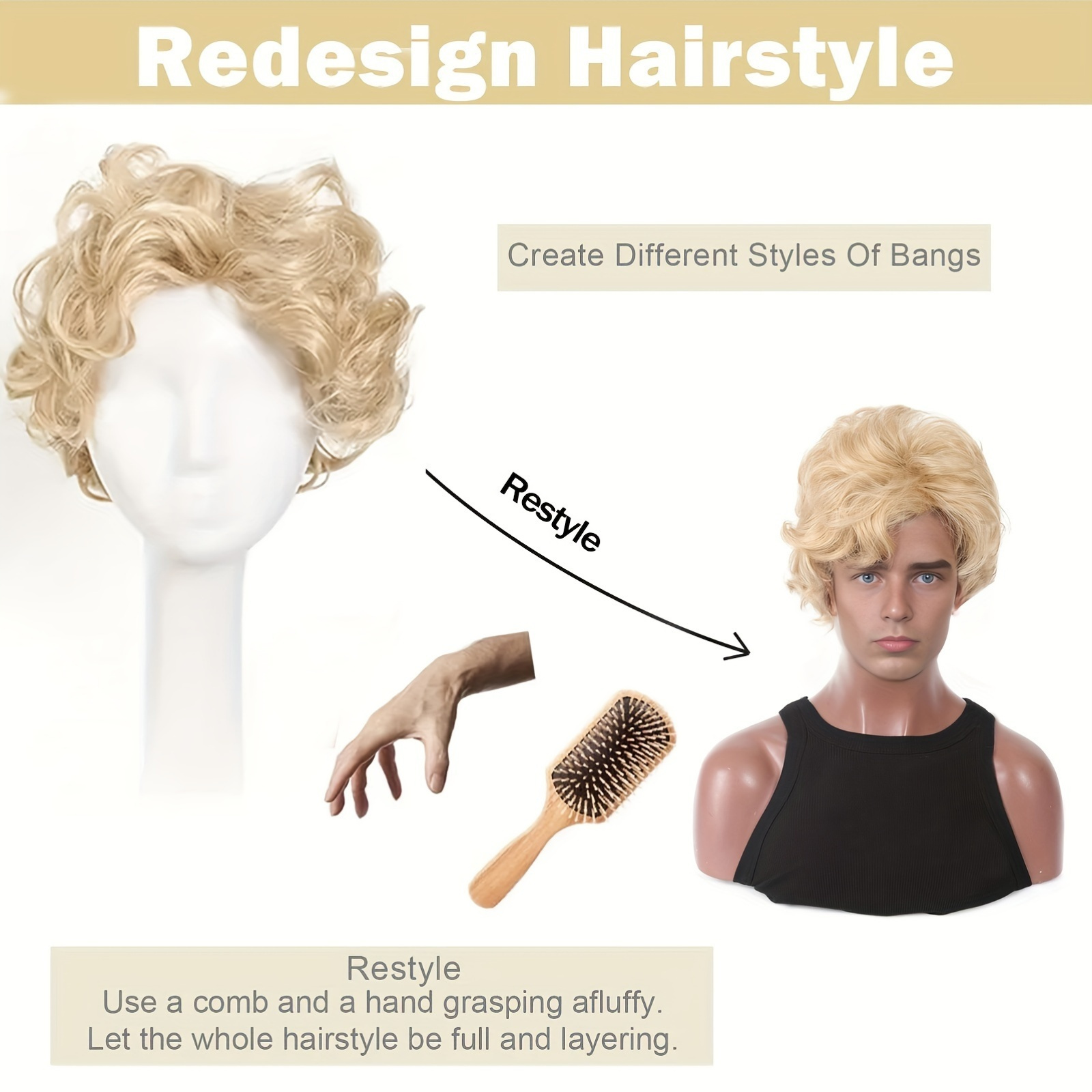 メンズブロンドウィッグショート波状ふわふわ合成ウィッグコスチ - Synthetic Wigs のレビューと価格
