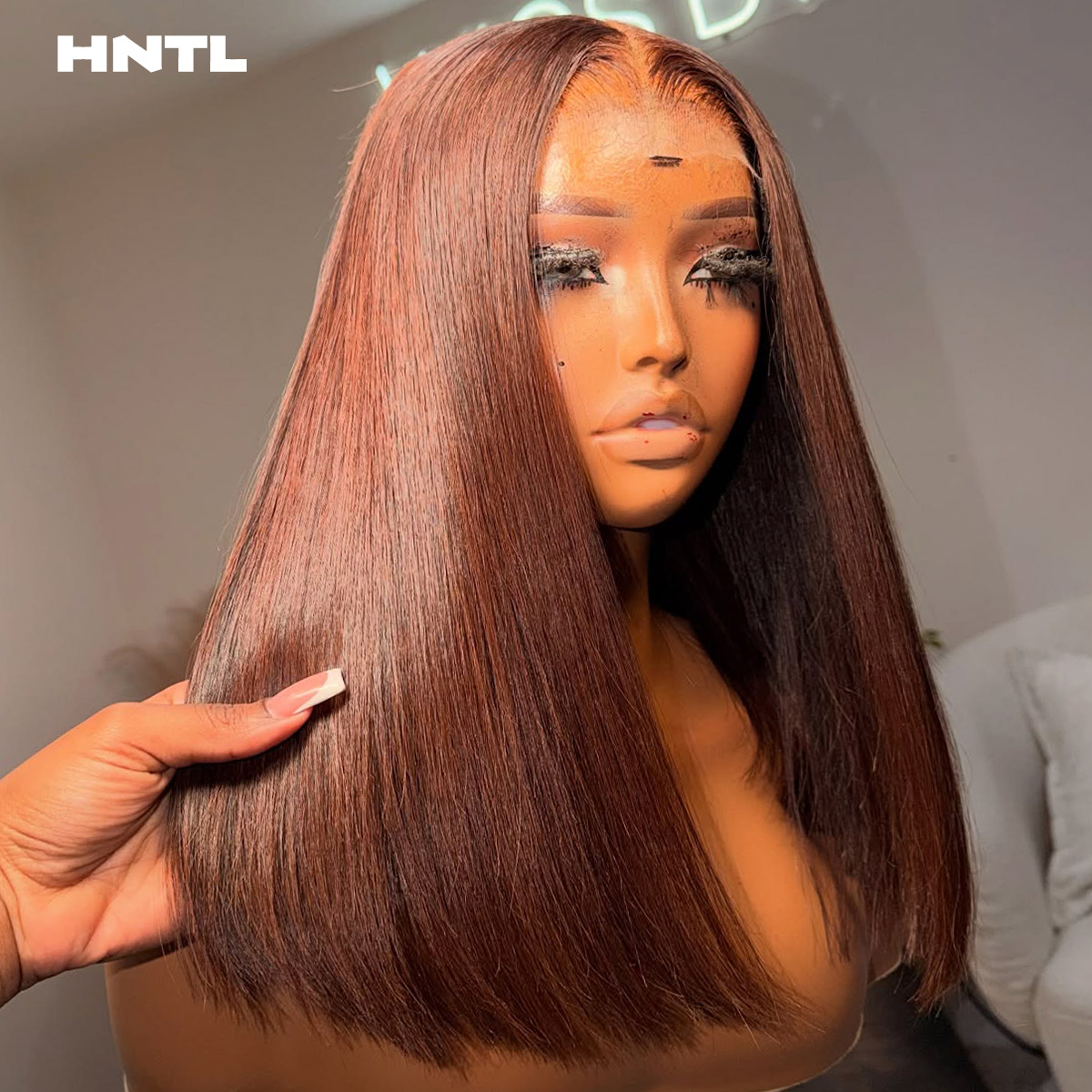 接着剤不要のブラウンカラーボブウィッグ人毛13x4 HD透明 - Pre Parted 13X4 Lace Front Bob Wig のレビューと価格