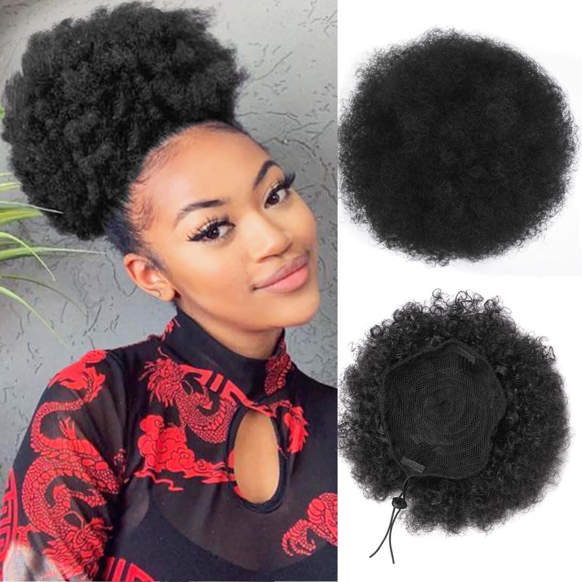 黒人女性のためのパフドローストリング,短い巻き毛のアフロポニ - Drawstring Afro Curly Puff Ponytail のレビューと価格