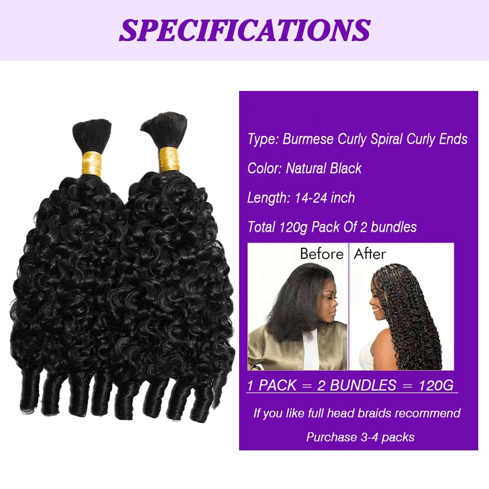 12A人毛ブレイズヘア、ボヘミアンブレイズ用、ビルマ風カーリ - Water Wave Bulk Human Hair For Braiding のレビューと価格