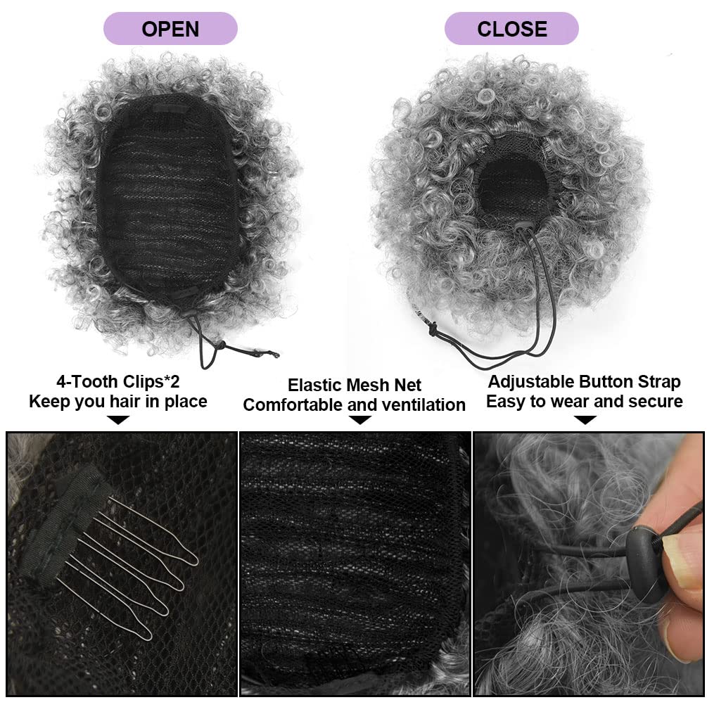 アフロパフドローストリングポニーテール、ショートシンセティッ - Drawstring Afro Curly Puff Ponytail のレビューと価格