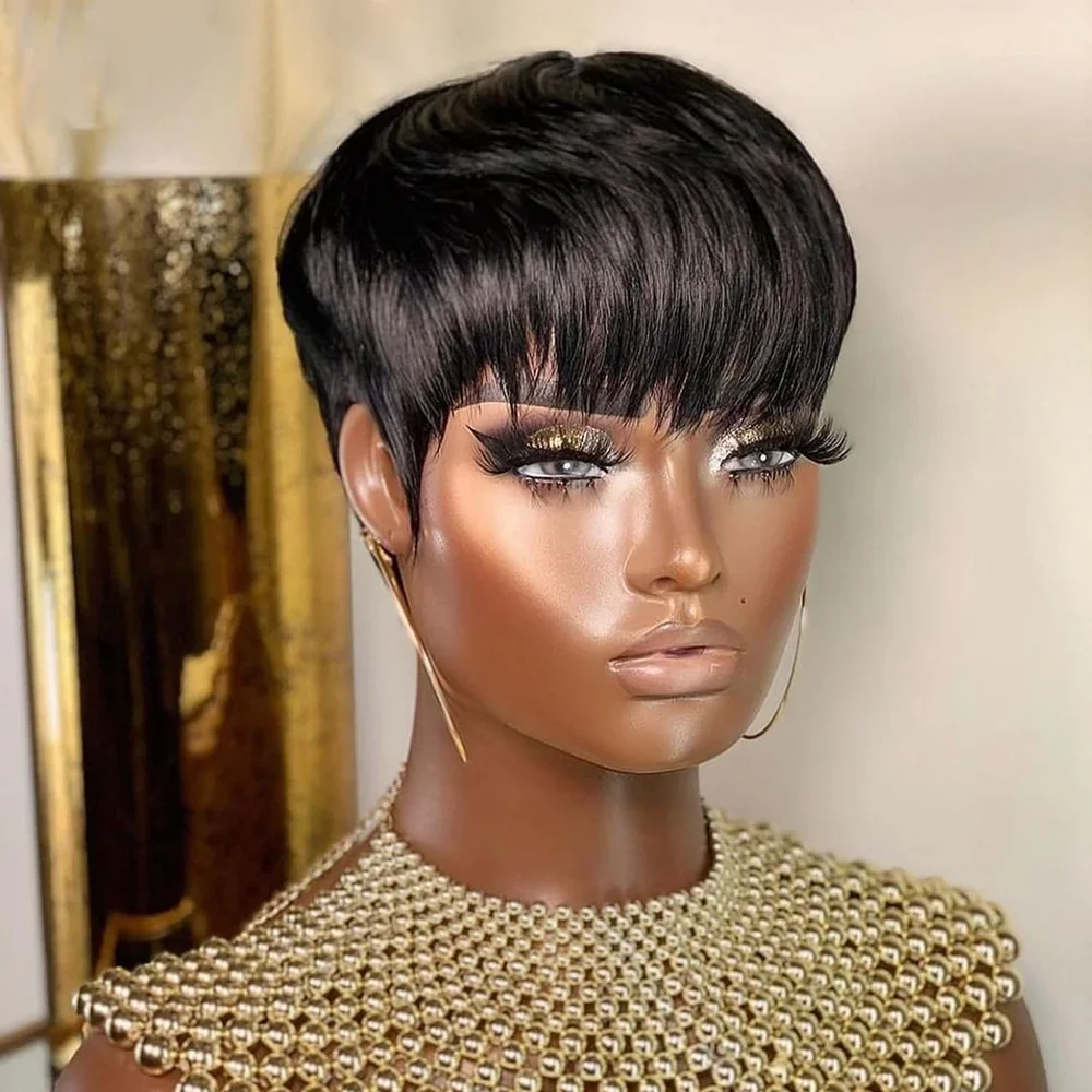 ショート人毛ウィッグ ピクシーカット ストレート ブラジル人 - Short Pixie Cut Wig Human Hair Cheap のレビューと価格