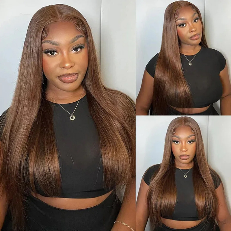 220%高密度34インチチョコレートブラウンボーンストレート - Lace Front Wigs のレビューと価格
