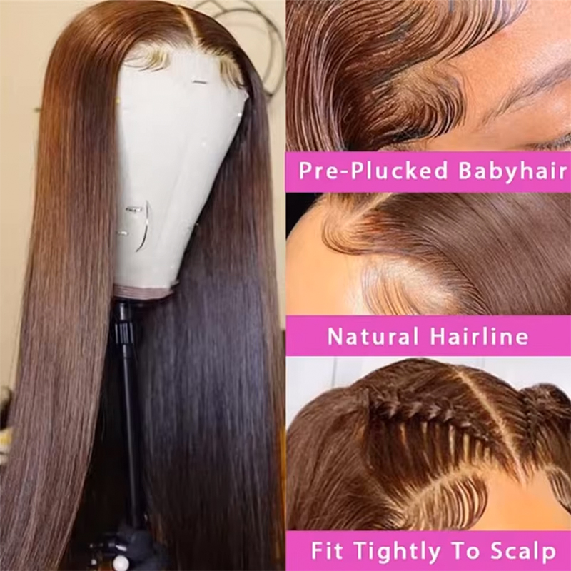 220%高密度34インチチョコレートブラウンボーンストレート - Lace Front Wigs のレビューと価格