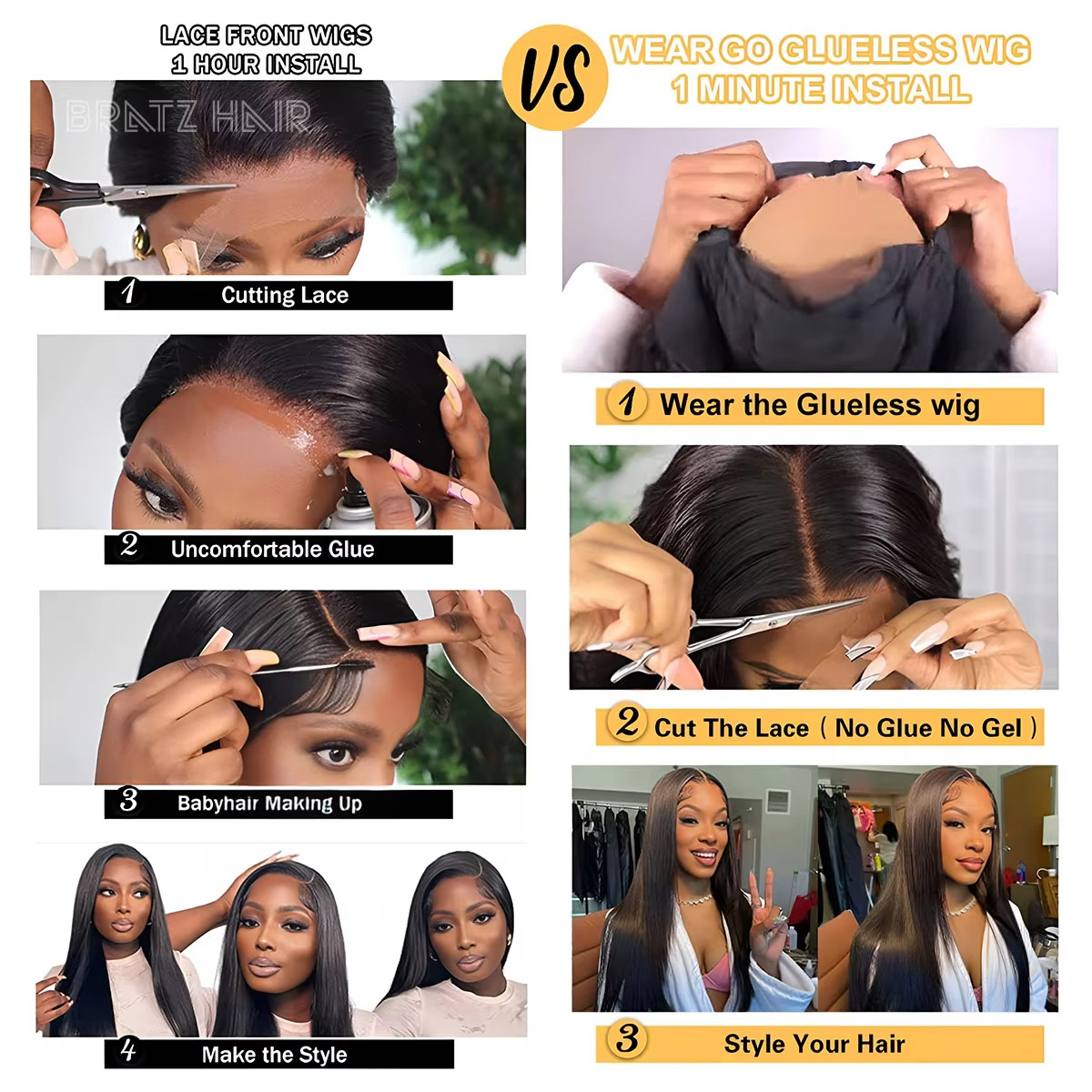 スーパーダブルドローンボーンストレートグレー、ダーク4×4ク - Glueless Wear And Go Human Hair Wig のレビューと価格