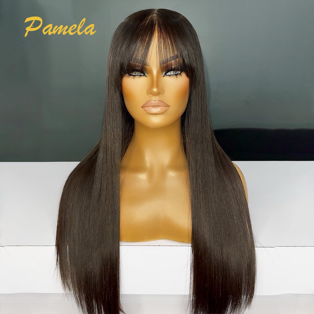ブラジル産プレカットボーンストレート人毛ウィッグ、前髪付き3 - Lace Front Wigs のレビューと価格