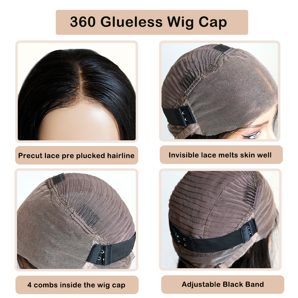 ブラジル産プレカットボーンストレート人毛ウィッグ、前髪付き3 - Lace Front Wigs のレビューと価格