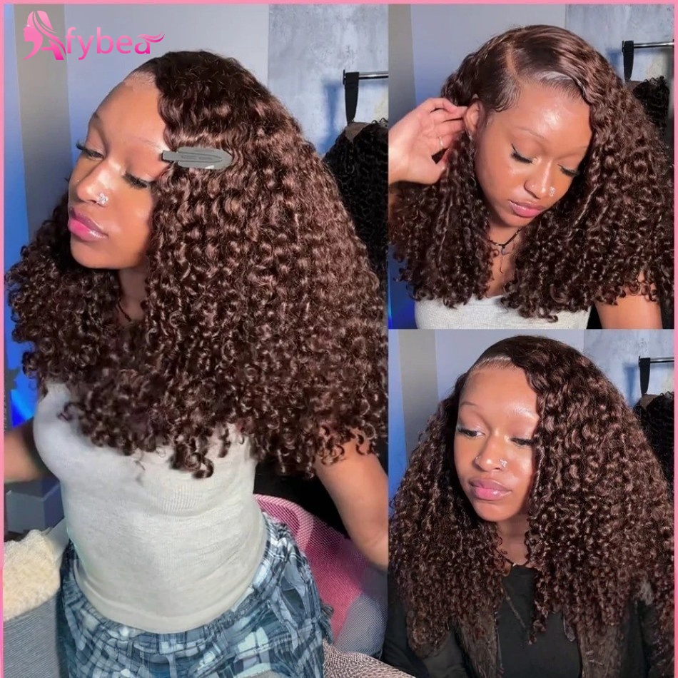 カーリーレースフロントウィッグ チョコレートブラウン人毛ウィ - Hd Lace Frontal Wig Human Hair Pre Plucked のレビューと価格