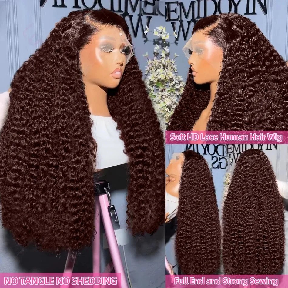 カーリーレースフロントウィッグ チョコレートブラウン人毛ウィ - Hd Lace Frontal Wig Human Hair Pre Plucked のレビューと価格