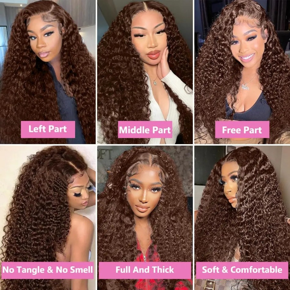 カーリーレースフロントウィッグ チョコレートブラウン人毛ウィ - Hd Lace Frontal Wig Human Hair Pre Plucked のレビューと価格